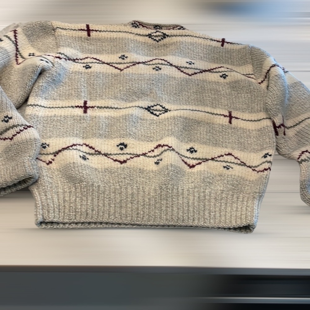 Polo Ralph Lauren 100% Wool Hand Knit Sweater Gray/Ivory/Red/Black L - Picture 7 of 9